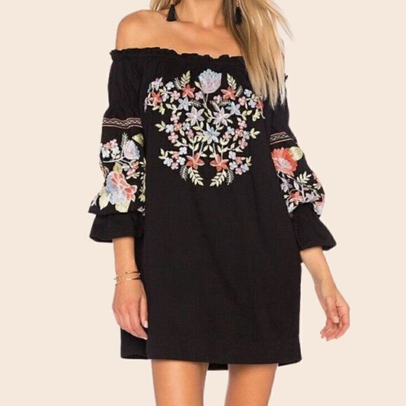 Free People Dresses & Skirts - Free People Black Fleur Du‎ Jour Embroidered Mini Dress Size Extra Small